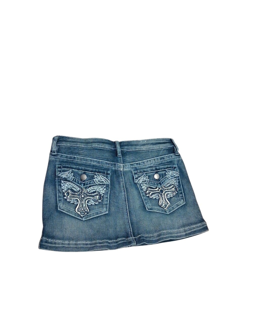 Vintage Y2K Rue 21 Mini Micro Denim Skirt Low Rise Size M Rhinestone